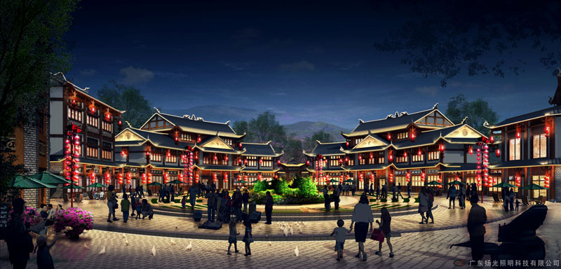 旅遊小鎮夜遊燈光