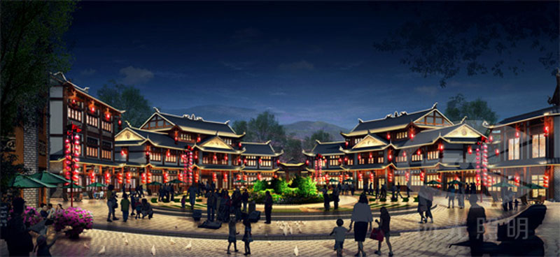 古建築夜景燈光效果圖
