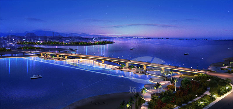 橋梁夜景燈光設計（jì）鳥瞰（kàn）效果圖